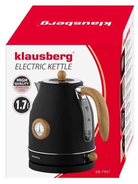 CZAJNIK ELEKTRYCZNY Z TERMOMETREM STAL NIERDZEWNA 1.7L 2200W KLAUSBERG KB-7907 CZARNY