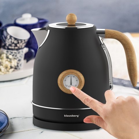 CZAJNIK ELEKTRYCZNY Z TERMOMETREM STAL NIERDZEWNA 1.7L 2200W KLAUSBERG KB-7907 CZARNY