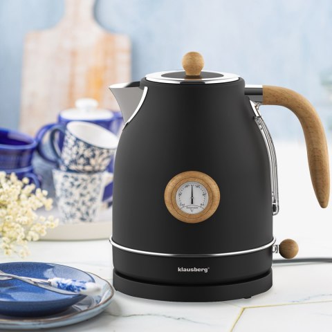 CZAJNIK ELEKTRYCZNY Z TERMOMETREM STAL NIERDZEWNA 1.7L 2200W KLAUSBERG KB-7907 CZARNY