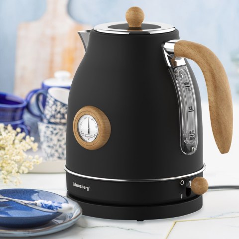 CZAJNIK ELEKTRYCZNY Z TERMOMETREM STAL NIERDZEWNA 1.7L 2200W KLAUSBERG KB-7907 CZARNY