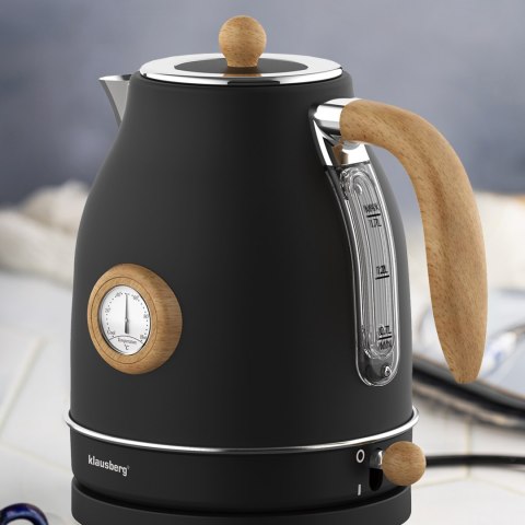 CZAJNIK ELEKTRYCZNY Z TERMOMETREM STAL NIERDZEWNA 1.7L 2200W KLAUSBERG KB-7907 CZARNY