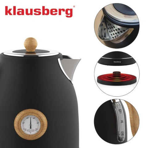 CZAJNIK ELEKTRYCZNY Z TERMOMETREM STAL NIERDZEWNA 1.7L 2200W KLAUSBERG KB-7907 CZARNY