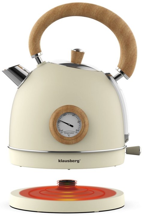 CZAJNIK ELEKTRYCZNY Z TERMOMETREM STAL NIERDZEWNA 1.8L 2200W KLAUSBERG KB-7905 BEŻOWY