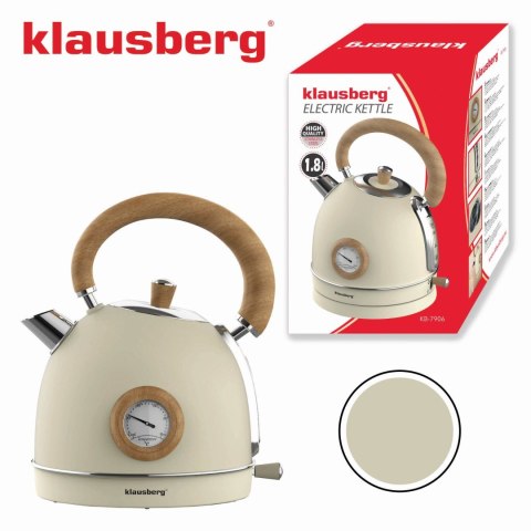 CZAJNIK ELEKTRYCZNY Z TERMOMETREM STAL NIERDZEWNA 1.8L 2200W KLAUSBERG KB-7905 BEŻOWY