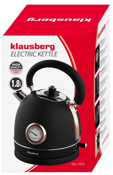 CZAJNIK ELEKTRYCZNY Z TERMOMETREM STAL NIERDZEWNA 1.8L 2200W KLAUSBERG KB-7905 CZARNY/ROSE GOLD