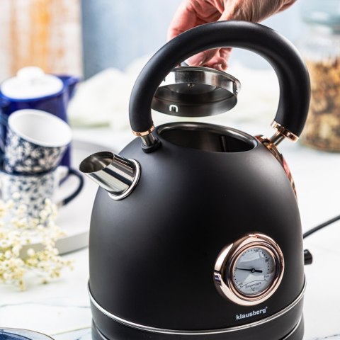 CZAJNIK ELEKTRYCZNY Z TERMOMETREM STAL NIERDZEWNA 1.8L 2200W KLAUSBERG KB-7905 CZARNY/ROSE GOLD