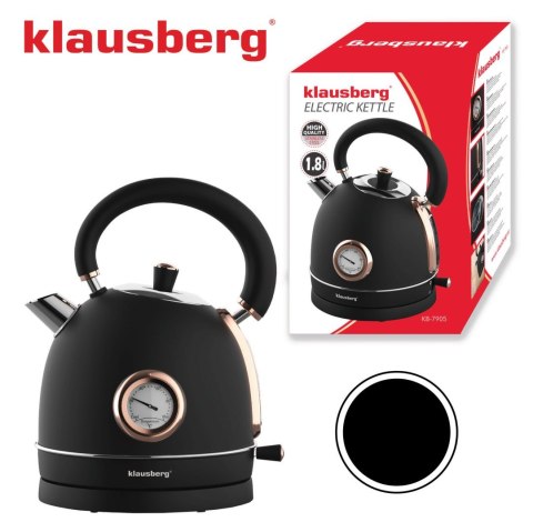 CZAJNIK ELEKTRYCZNY Z TERMOMETREM STAL NIERDZEWNA 1.8L 2200W KLAUSBERG KB-7905 CZARNY/ROSE GOLD