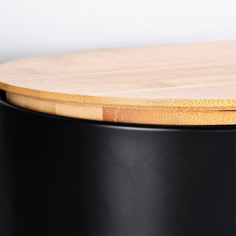 Chlebak stalowy pojemnik na pieczywo chleb bułki z deską drewnianą czarny 34x18.5x15.5cm VILDE 259624