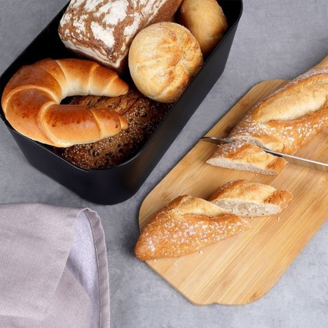 Chlebak z deską do krojenia bambusową czarny 33x18.5x12cm VILDE 259301