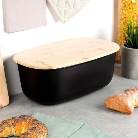 Chlebak z deską do krojenia bambusową czarny 39x23.5x15.5cm VILDE 259176