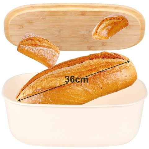 Chlebak z deską do krojenia bambusową kremowy 39x23.5x15.5cm VILDE 259178