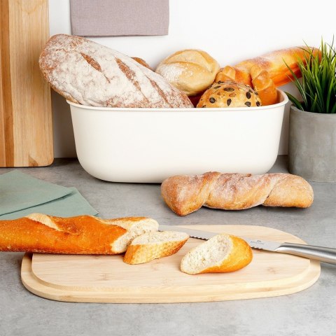 Chlebak z deską do krojenia bambusową kremowy 39x23.5x15.5cm VILDE 259178