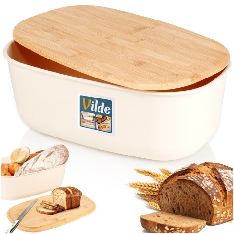 Chlebak z deską do krojenia bambusową kremowy 39x23.5x15.5cm VILDE 259178