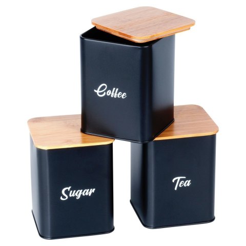 Chlebak z pojemnikami na herbatę kawę cukier metalowy czarny 4-ele VILDE 259627
