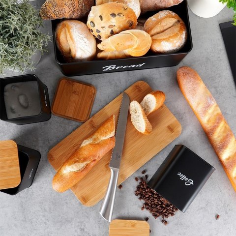 Chlebak z pojemnikami na herbatę kawę cukier metalowy czarny 4-ele VILDE 259627