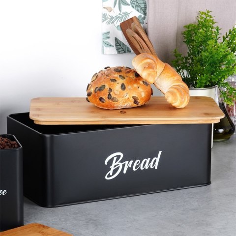 Chlebak z pojemnikami na herbatę kawę cukier metalowy czarny 4-ele VILDE 259627