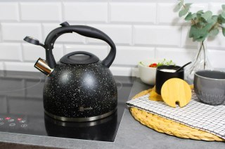 Czajnik na gaz stalowy z gwizdkiem indukcja 2.7L czarny matowy marmurek BRUNBESTE BB-2443