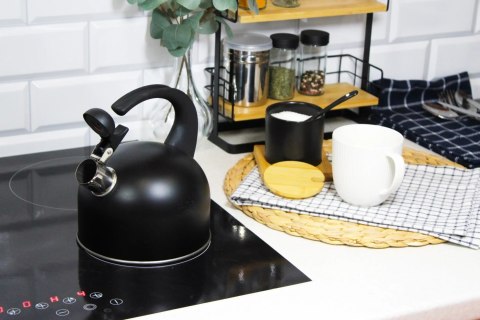 Czajnik stalowy z gwizdkiem na gaz indukcja mały 1.5L czarny BRUNBESTE BB-2438