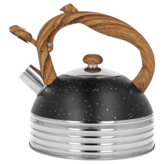 Czajnik stalowy z gwizdkiem na indukcję 2.5L czarny marmurek uchwyt drewno BRUNBESTE BB-2476