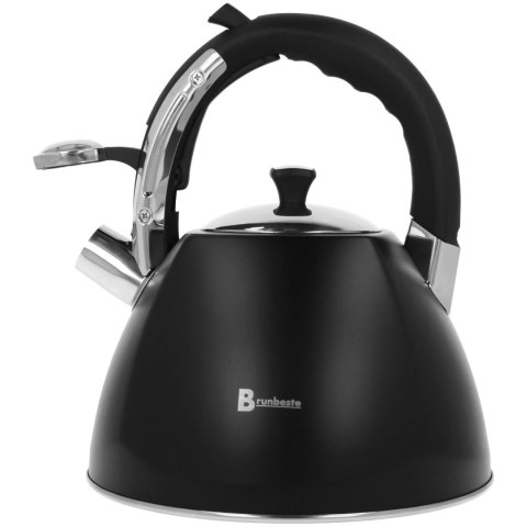 Czajnik stalowy z gwizdkiem podwójne dno gaz indukcja 3L czarny mat BRUNBESTE BB-2449