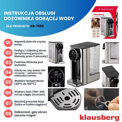 DOZOWNIK DYSTRYBUTOR PODGRZEWACZ DO GORĄCEJ WODY 2.7L Z REGULACJĄ TEMPERATURY KLAUSBERG KB-7880