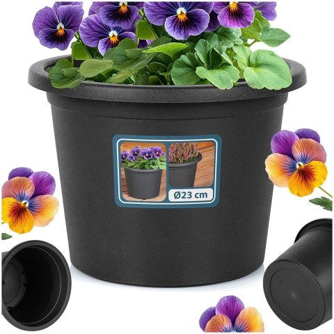 Doniczka ogrodowa plastikowa czarna okrągła 23 cm średnia VILDE 339513
