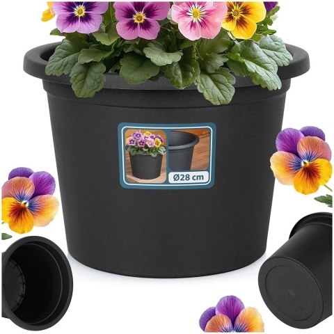 Doniczka ogrodowa plastikowa czarna okrągła duża 27,5 cm VILDE 339514