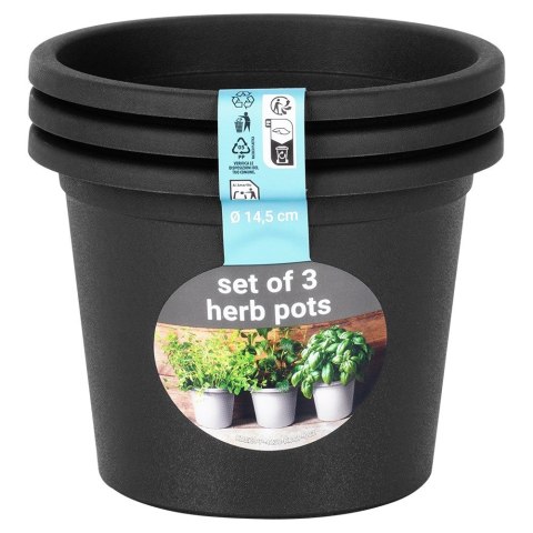 Doniczka ogrodowa plastikowa czarna okrągła mała 14,5 cm 3 szt. VILDE 339511