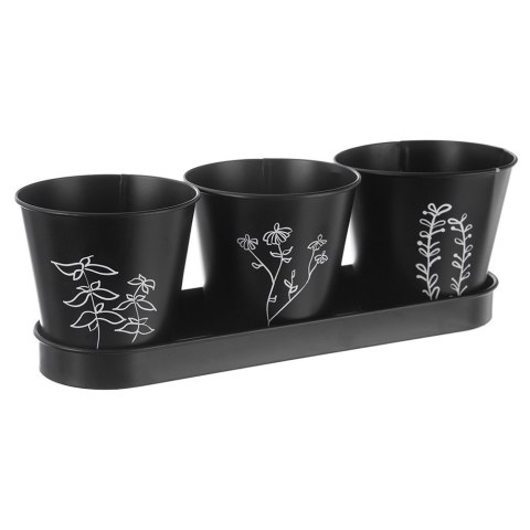 Doniczki na zioła na podstawce donice doniczka metalowa roślinny wzór BLACKLINE 4-ele ORION 310628