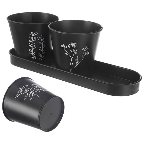 Doniczki na zioła na podstawce donice doniczka metalowa roślinny wzór BLACKLINE 4-ele ORION 310628