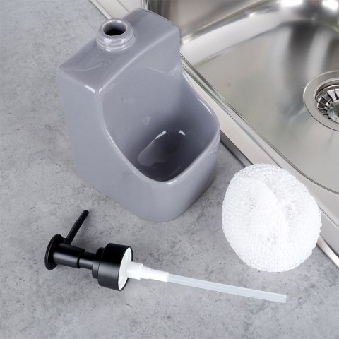 Dozownik do płynu do naczyń z pojemnikiem i gąbką szary 400ml VILDE 568008