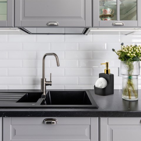 Dozownik do płynu do naczyń z pojemnikiem na gąbkę czarny GOLD 400ml VILDE 568007