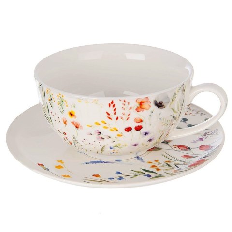 Dzbanek z filiżanką do herbaty zestaw porcelanowy biały 3-ele MAKI ORION 129662