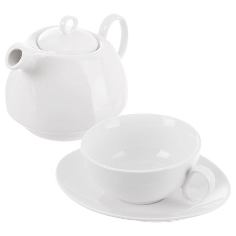 Dzbanek z filiżanką do herbaty zestaw porcelanowy biały 3-ele MONA ORION 129428