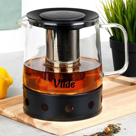 Dzbanek z zaparzaczem do herbaty szklany żaroodporny z podgrzewaczem 1.5L VILDE 259724