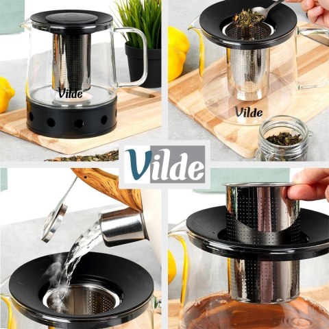 Dzbanek z zaparzaczem do herbaty szklany żaroodporny z podgrzewaczem 1.5L VILDE 259724