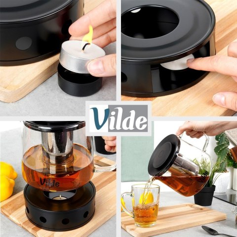 Dzbanek z zaparzaczem do herbaty szklany żaroodporny z podgrzewaczem 1.5L VILDE 259724