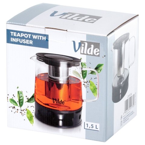 Dzbanek z zaparzaczem do herbaty szklany żaroodporny z podgrzewaczem 1.5L VILDE 259724