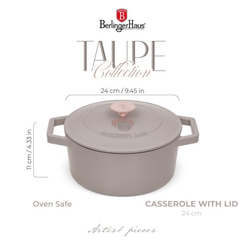 EMALIOWANY GARNEK ŻELIWNY 4.35L 24CM BERLINGER HAUS STRONG MOLD TAUPE BH-6525