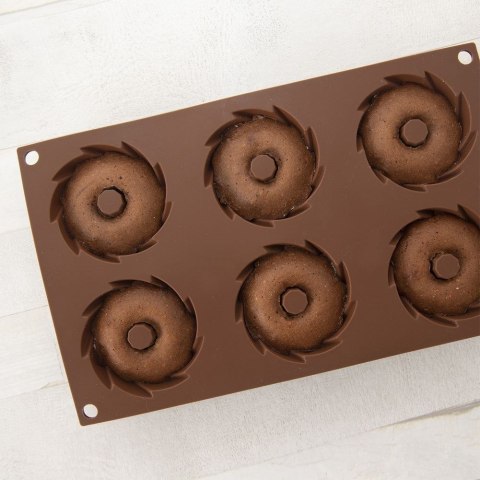 FORMA DO PIECZENIA 6 BABECZEK DONUTÓW SILIKONOWA BRĄZOWA SILLINIE ORION 151787