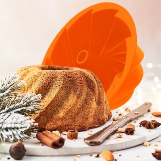 FORMA DO PIECZENIA BABKI Z KOMINEM SILIKONOWA POMARAŃCZOWA KWIAT 23.5CM SILLINIE ORION 151711