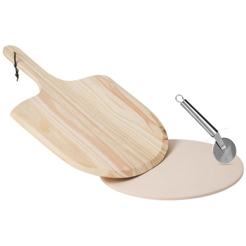 KAMIEŃ DO PIECZENIA PIZZY SZAMOTOWY Z ŁOPATĄ I NOŻEM 3 ELEMENTY VILDE 279072