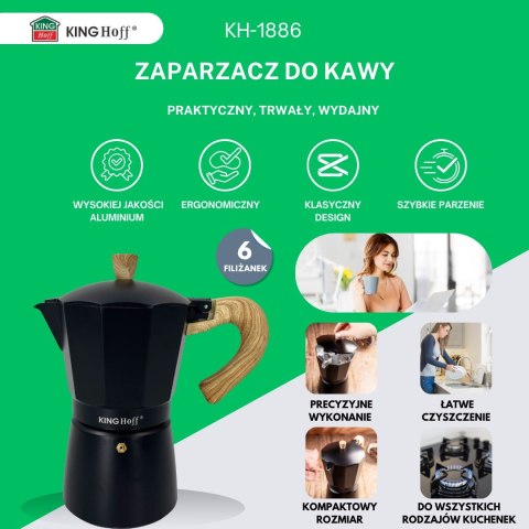 KAWIARKA ESPRESSO KAFETERKA CIŚNIENIOWA KINGHOFF 300ML / 6 FILIŻANEK KH-1886