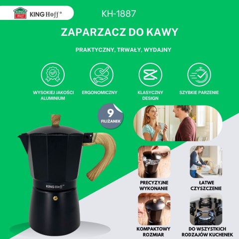 KAWIARKA ESPRESSO KAFETERKA CIŚNIENIOWA KINGHOFF 450ML / 9 FILIŻANEK KH-1887