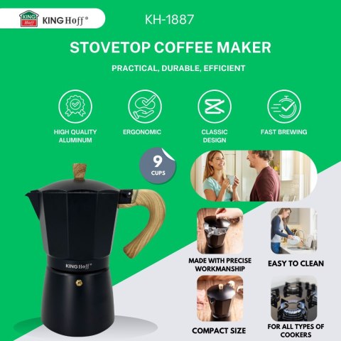 KAWIARKA ESPRESSO KAFETERKA CIŚNIENIOWA KINGHOFF 450ML / 9 FILIŻANEK KH-1887