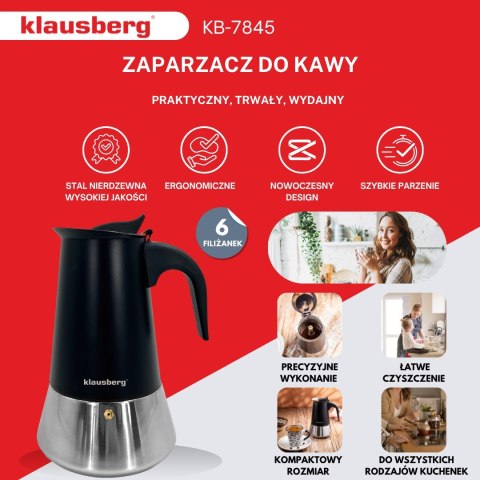 KAWIARKA ESPRESSO KAFETERKA CIŚNIENIOWA KLAUSBERG 300ML (6 FILIŻANKI) KB-7845