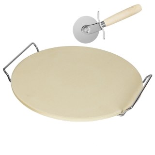 Kamień szamotowy do pieczenia pizzy z radełkiem nożem do krojenia + stojak 33cm BRUNBESTE BB-1782