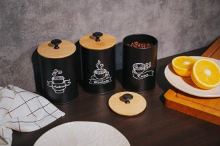 KOMPLET 3 POJEMNIKÓW KAWA HERBATA CUKIER 16X9,5CM BRUNBESTE BB-2682 (NAPISY PL)