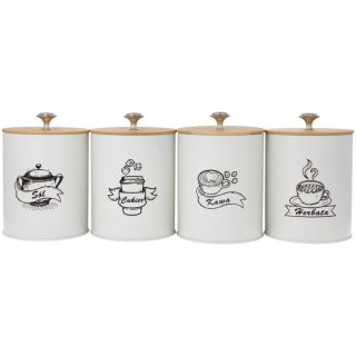 KOMPLET 4 POJEMNIKÓW KAWA HERBATA CUKIER SÓL 15X11CM BRUNBESTE BB-2780 (NAPISY PL)
