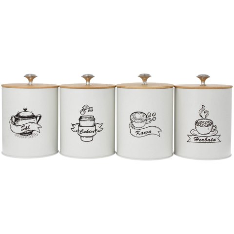 KOMPLET 4 POJEMNIKÓW KAWA HERBATA CUKIER SÓL 15X11CM BRUNBESTE BB-2780 (NAPISY PL)